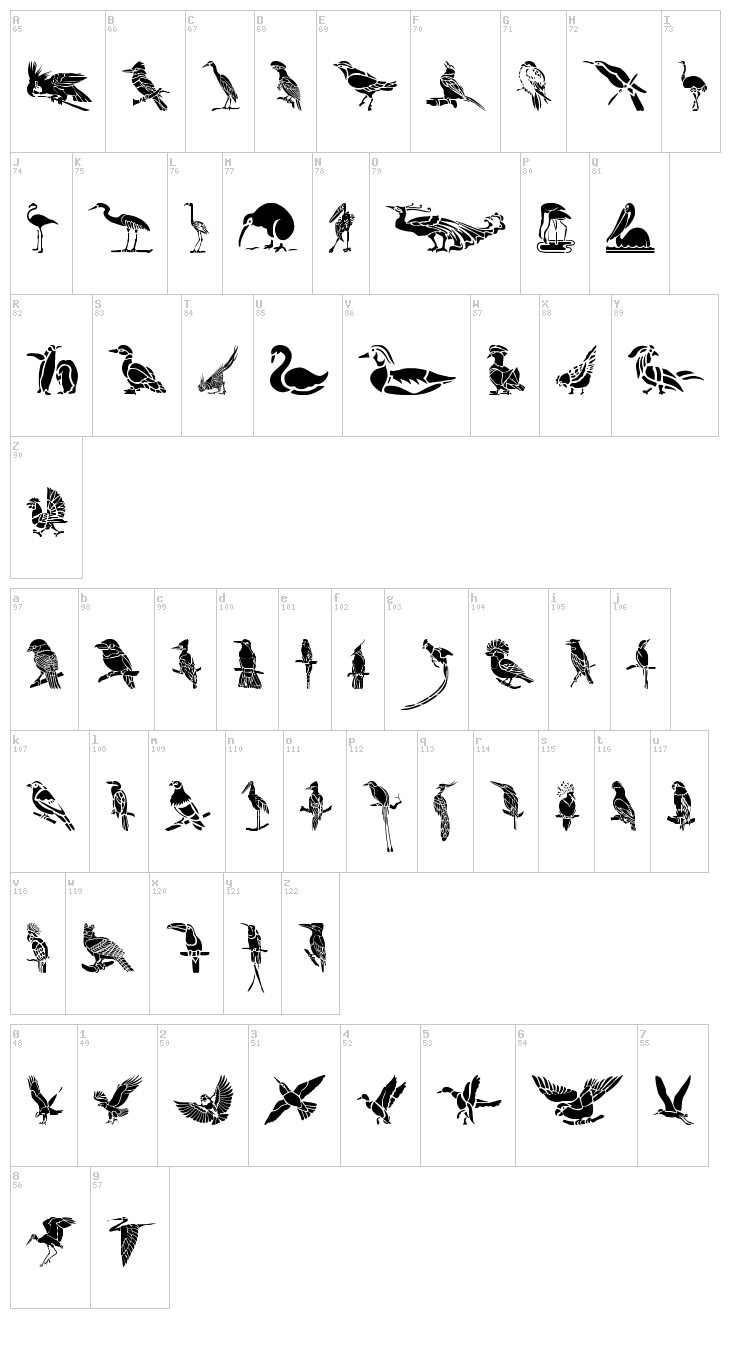 HFF Bird Stencil font map